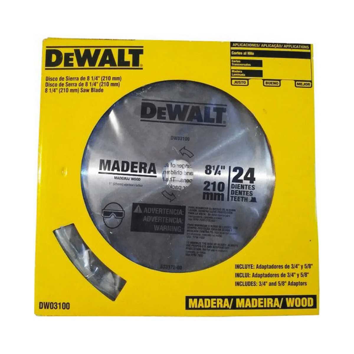 Sierra Circular Dewalt 8.1/4”x1” 24 Dientes Con Tungsteno Madera