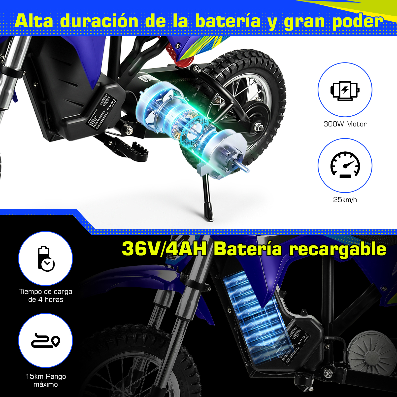 Foto 6 pulgar | Motocicleta para Adolescente Generac S10091 Azul Batería Recargable 36v 4ah 3 Modos de Velocidad