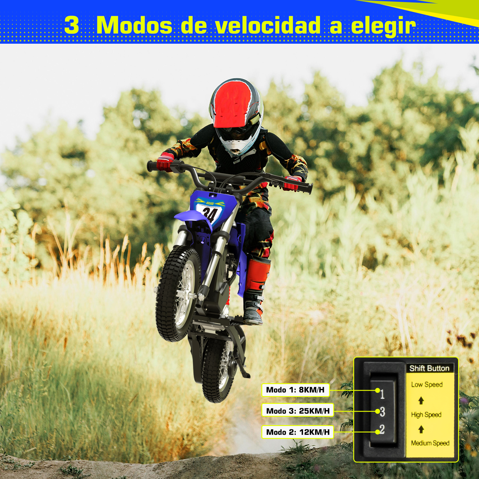 Foto 9 pulgar | Motocicleta para Adolescente Generac S10091 Azul Batería Recargable 36v 4ah 3 Modos de Velocidad