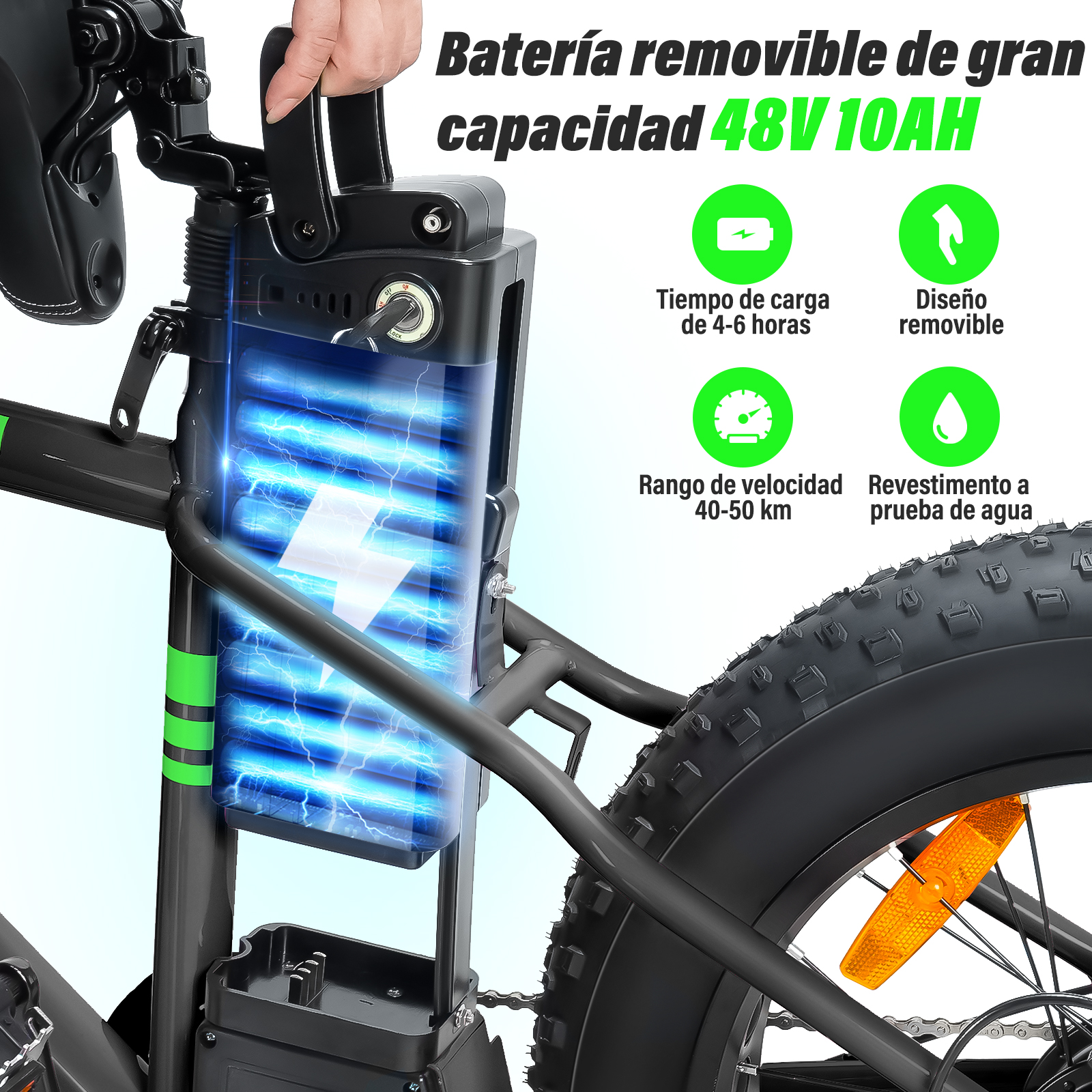 Foto 5 pulgar | Bicicleta Eléctrica para Adultos con Batería Removible De 48v 10 Ah Motor 350w sin Escobillas 40 km/h Negra