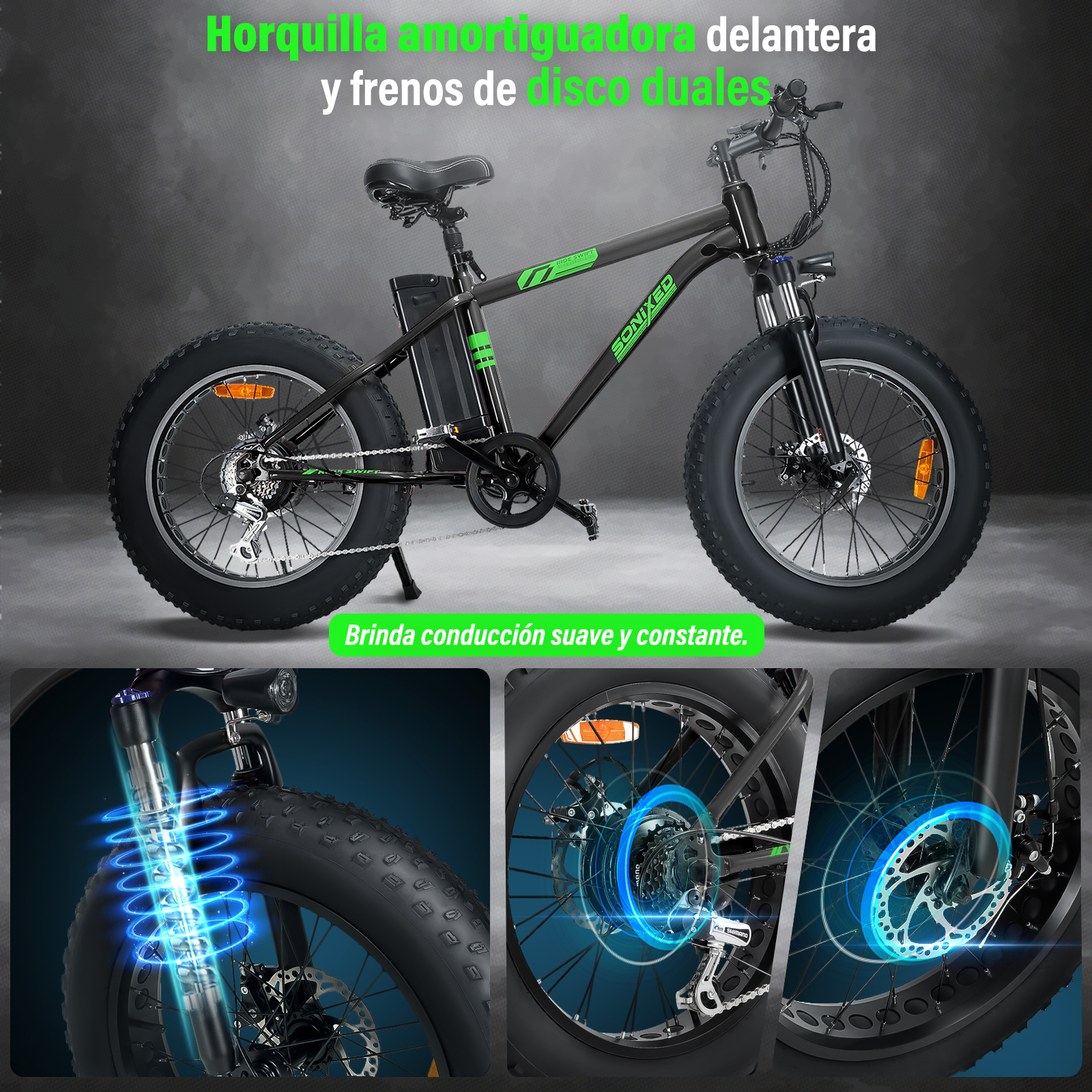 Foto 7 pulgar | Bicicleta Eléctrica para Adultos con Batería Removible De 48v 10 Ah Motor 350w sin Escobillas 40 km/h Negra