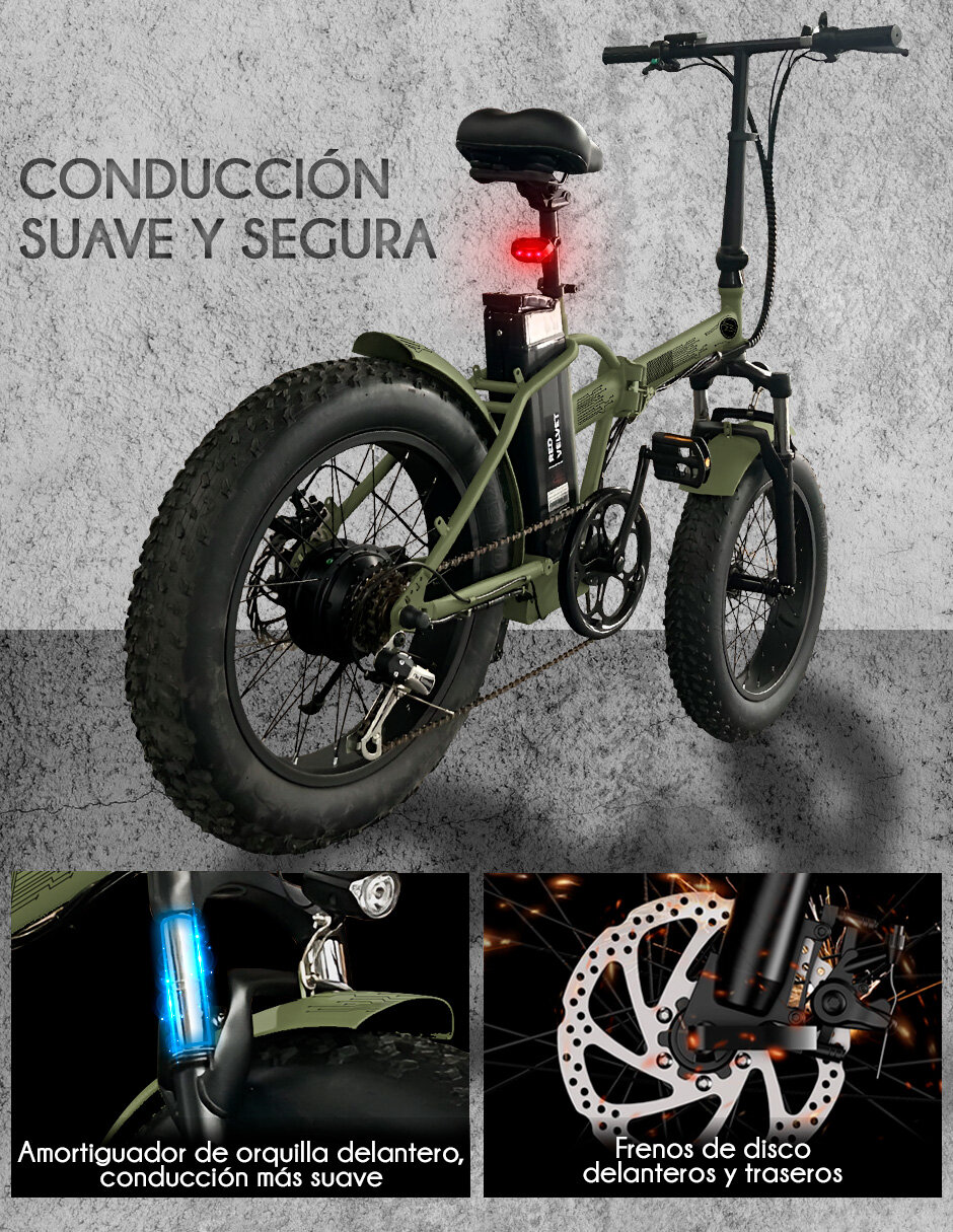 Foto 6 pulgar | Bicicleta Electrica Red Velvet Plegable Rin Fat 20 Pantalla Lcd 250w