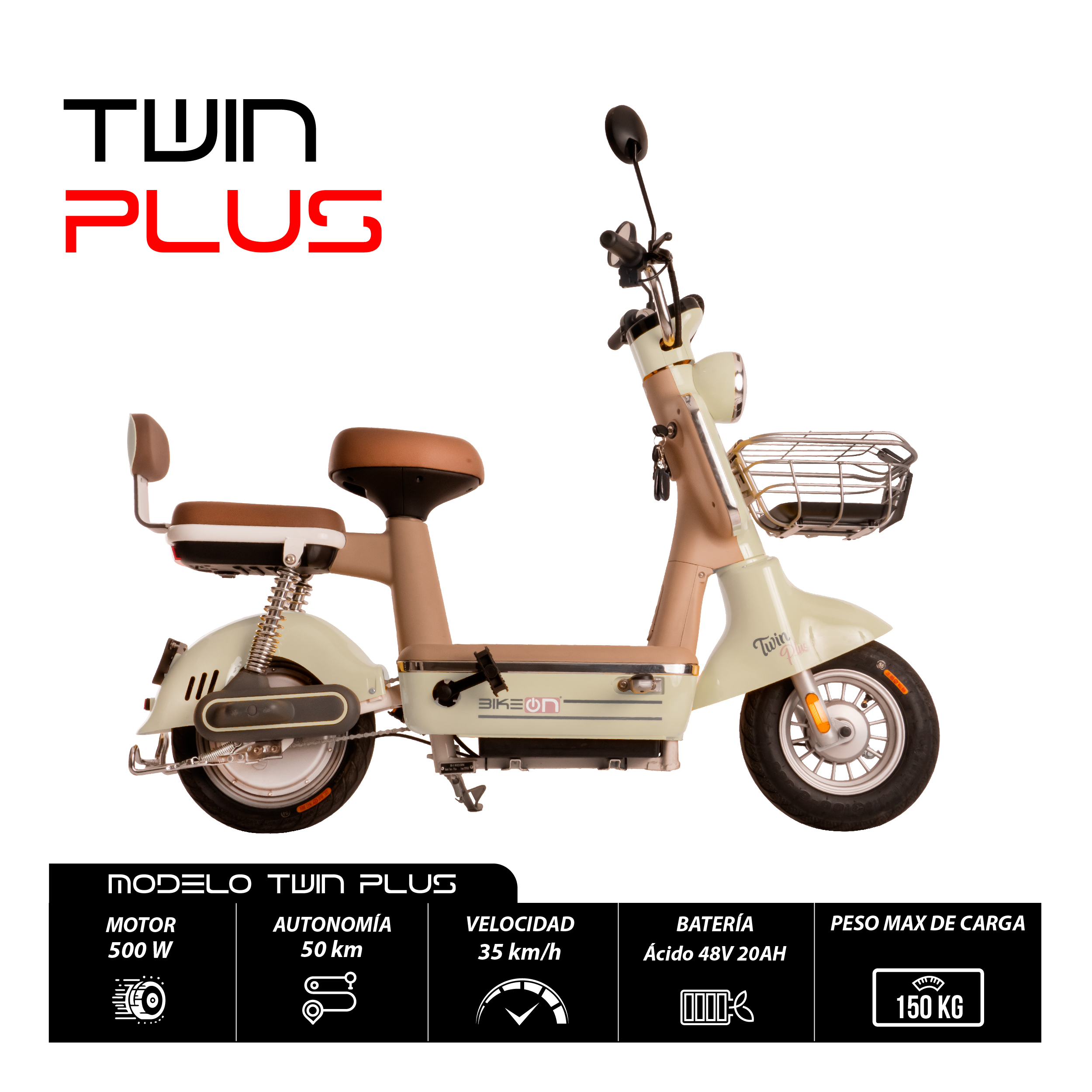 Foto 3 pulgar | Bicimoto Eléctrica Twin Plus Color Beige, Bikeon