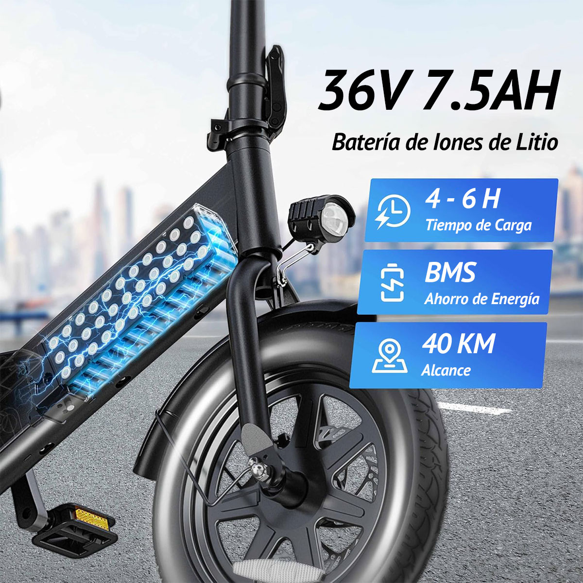 Foto 4 pulgar | Bicicleta Eléctrica Dyu C3 16” 25km/h E-bike Plegable Para Adultos