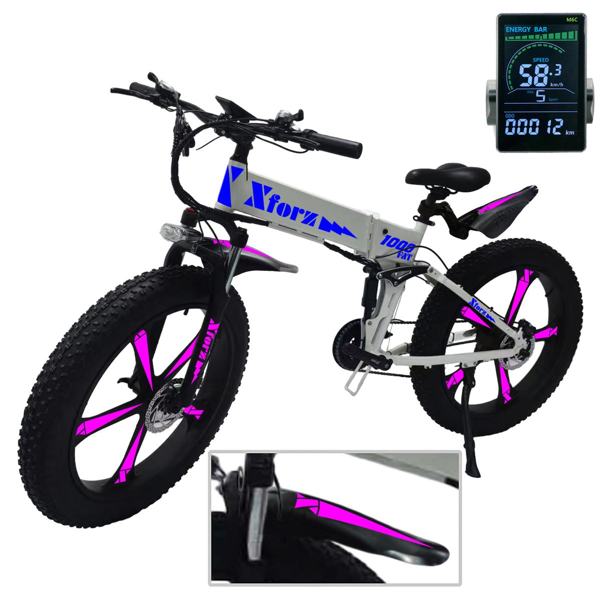 Bicicleta Eléctrica Fat 1000 Pro White con Pantalla a color y Diseño Plegable