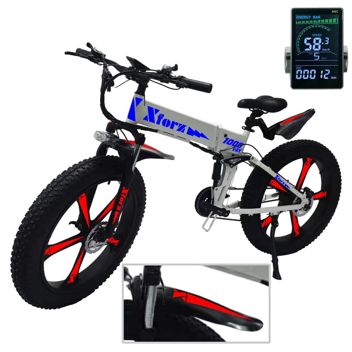 Bicicleta Eléctrica Plegable Fat 1000 Pro White con Alarma Antirrobo y Pantalla Multicolor