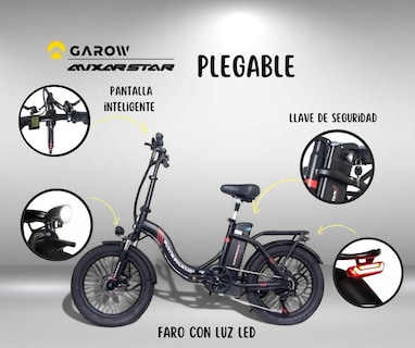 Foto 4 | Bicicleta Electrica Plegable Autonomia 40km Asistencia 100km velocidad 32km 48v 13ah Adultos Negro Garow