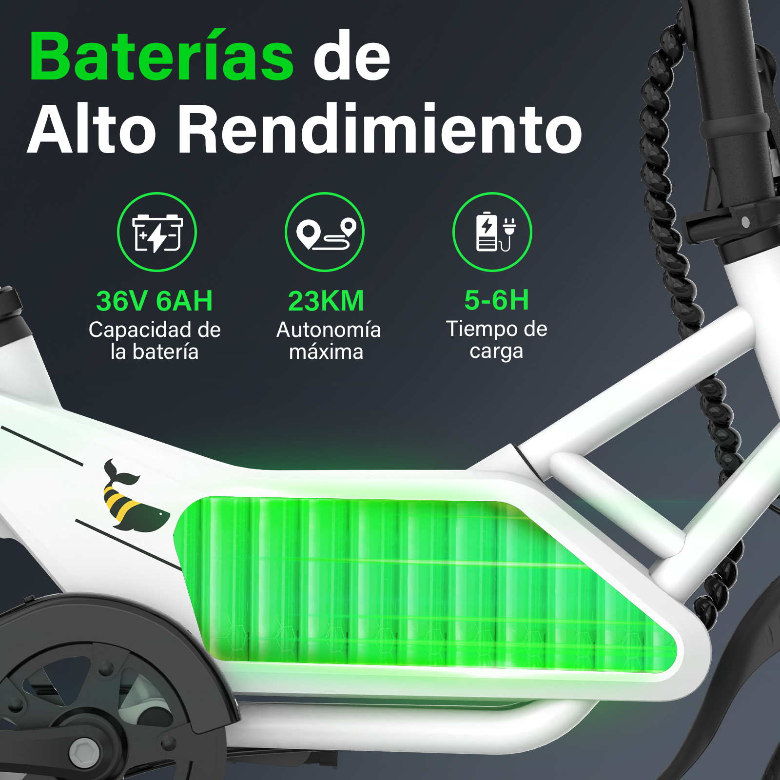 Foto 4 pulgar | Bicicleta Eléctrica Plegable Honey Whale S4 Blanco 25 km/h 23 km