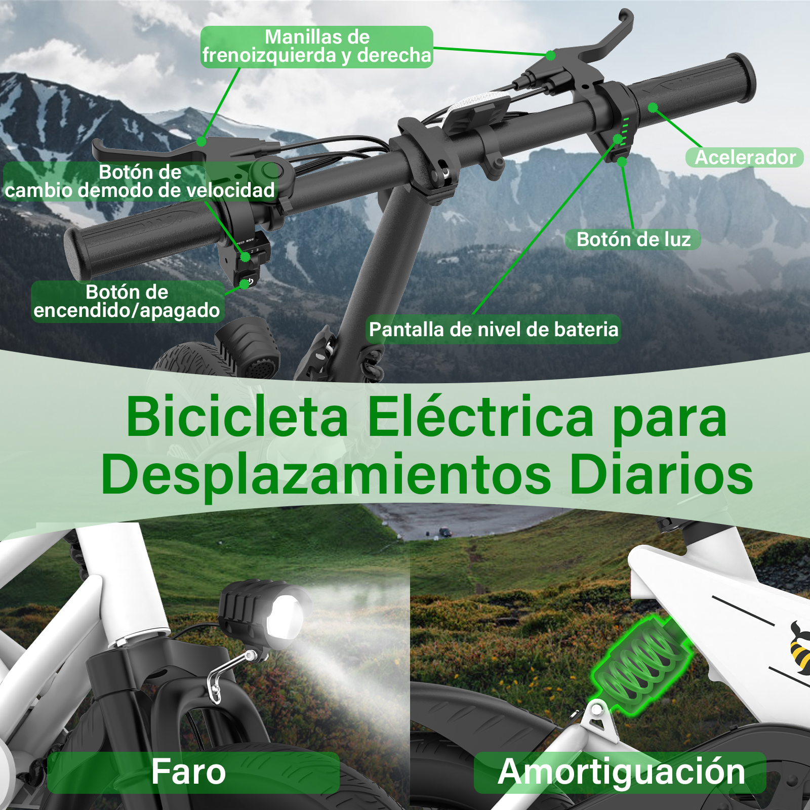 Foto 5 pulgar | Bicicleta Eléctrica Plegable Honey Whale S4 Blanco 25 km/h 23 km