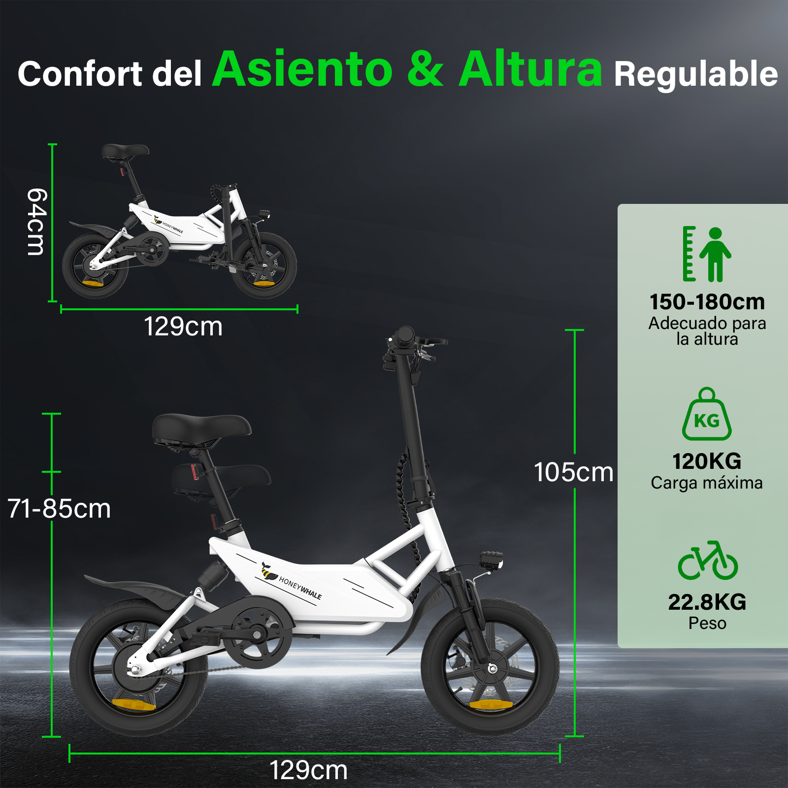Foto 7 pulgar | Bicicleta Eléctrica Plegable Honey Whale S4 Blanco 25 km/h 23 km