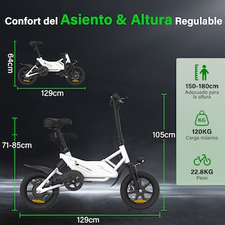 Foto 6 | Bicicleta Eléctrica Plegable Honey Whale S4 Blanco 25 km/h 23 km