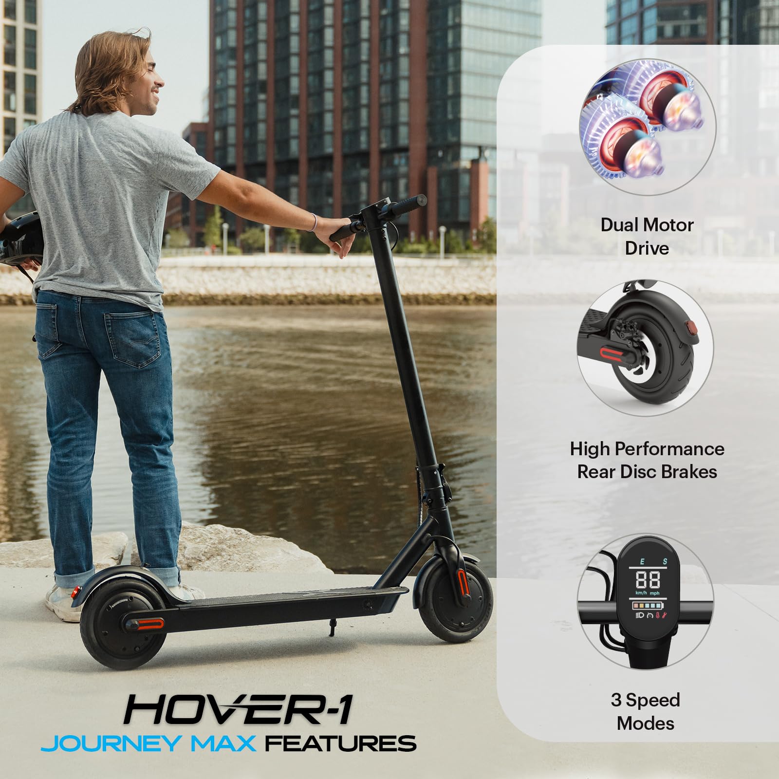 Foto 4 pulgar | Patinete Eléctrico Hover-1 Journey Max Para Adultos, 700 W, 26 Km De Alcance - Venta Internacional.