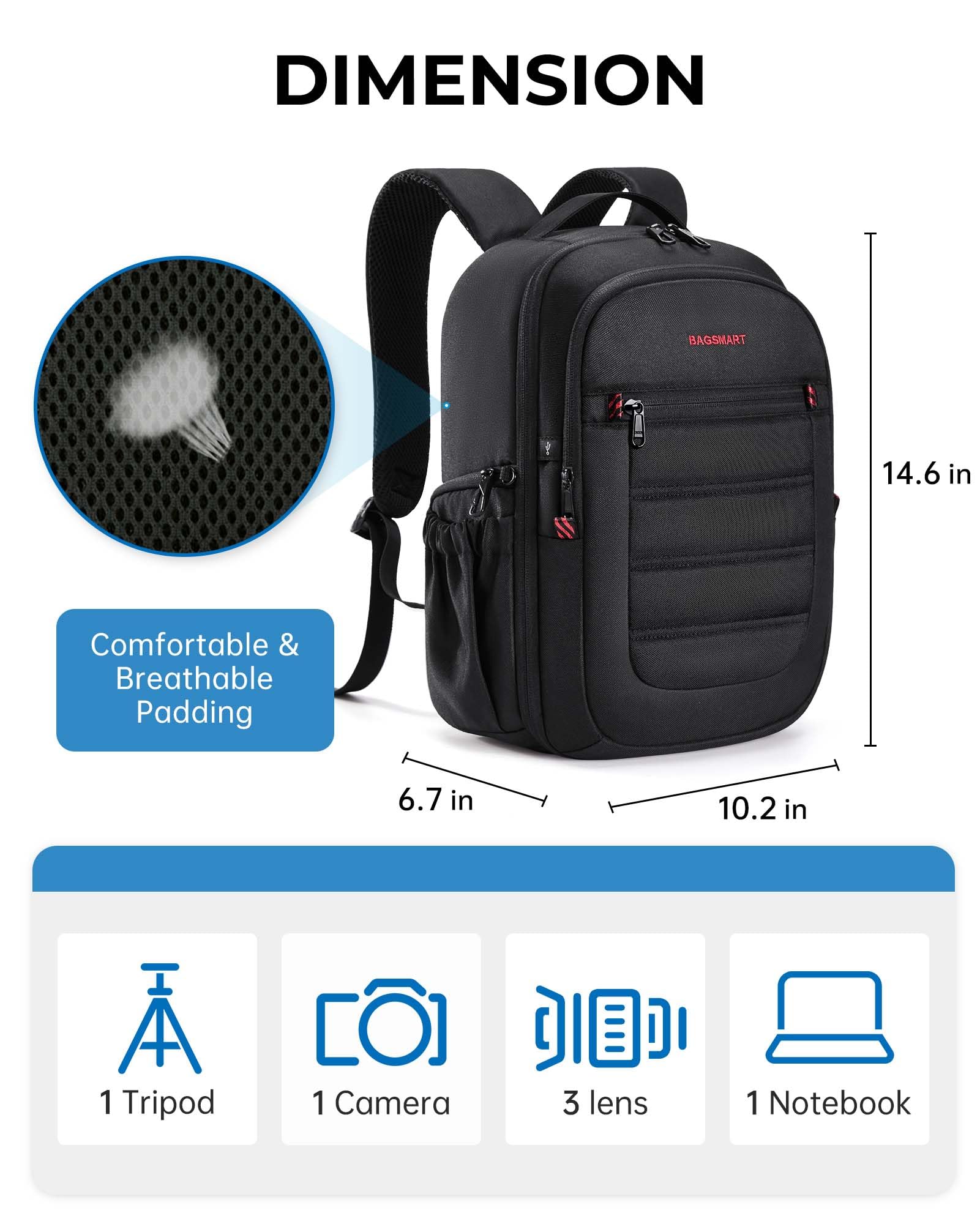 Foto 5 pulgar | Mochila Pequeña Para Cámara Bagsmart Dslr Slr Con Portátil De 13 Pulgadas - Venta Internacional.