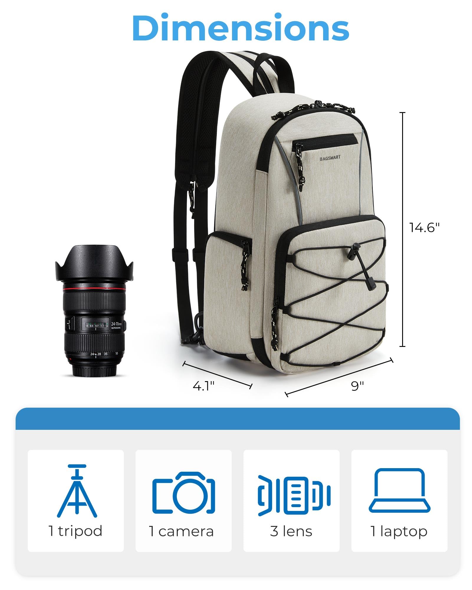 Foto 3 pulgar | Funda Bandolera Bagsmart Pequeña Para Cámara Réflex Digital O Réflex Con Tableta De 11 Pulgadas - Venta Internacional.