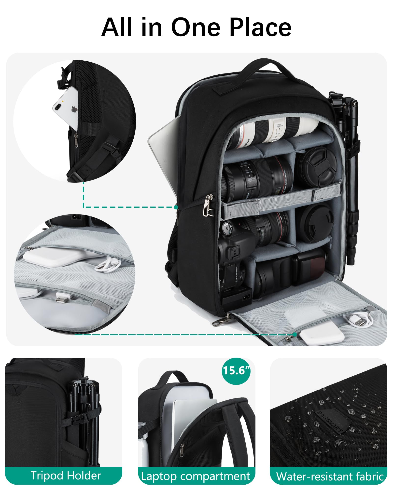Foto 3 | Bolsa De Cámara Bagsmart Para Cámara Réflex Digital Con Portátil De 15.6 Pulgadas - Venta Internacional.