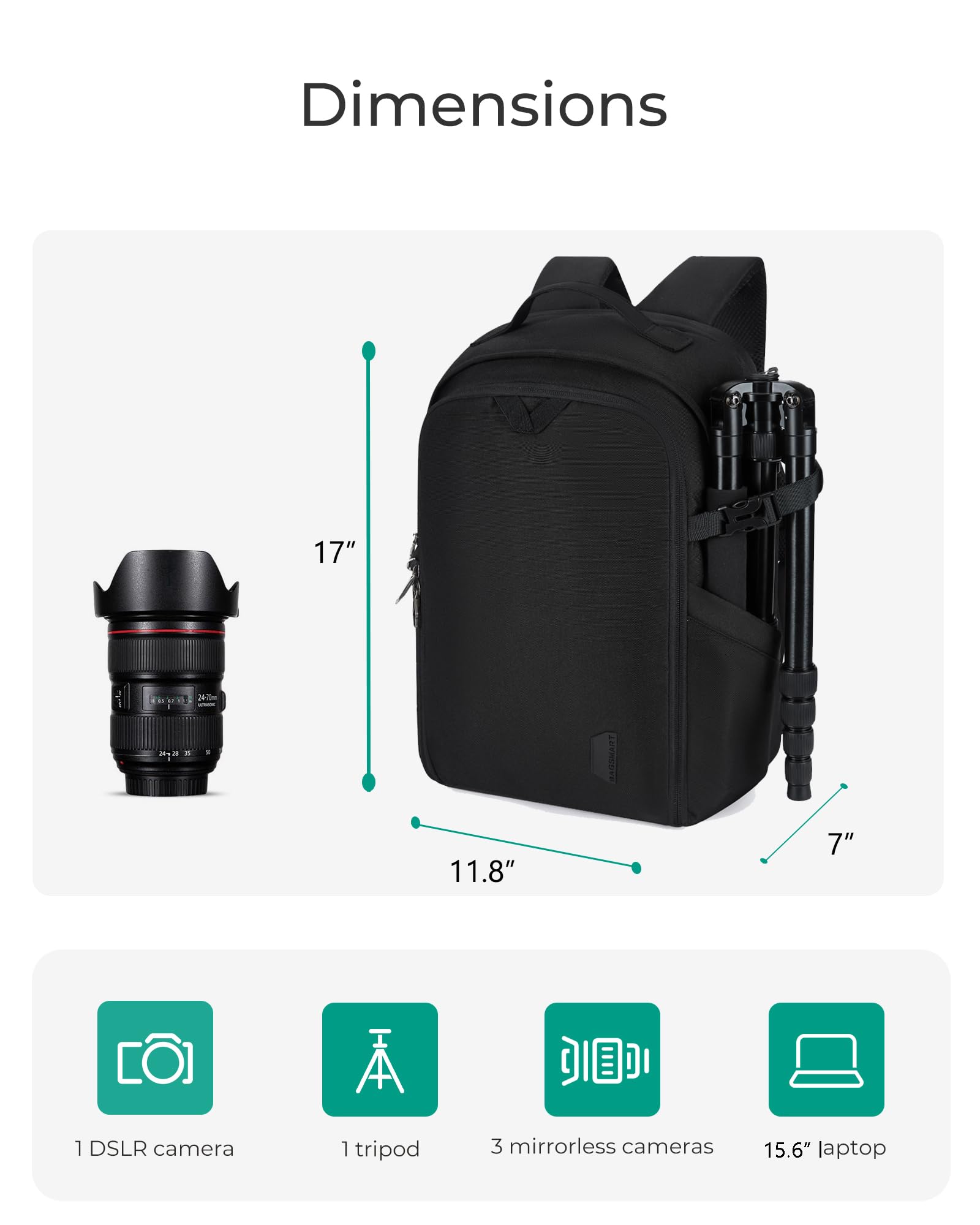 Foto 5 | Bolsa De Cámara Bagsmart Para Cámara Réflex Digital Con Portátil De 15.6 Pulgadas - Venta Internacional.