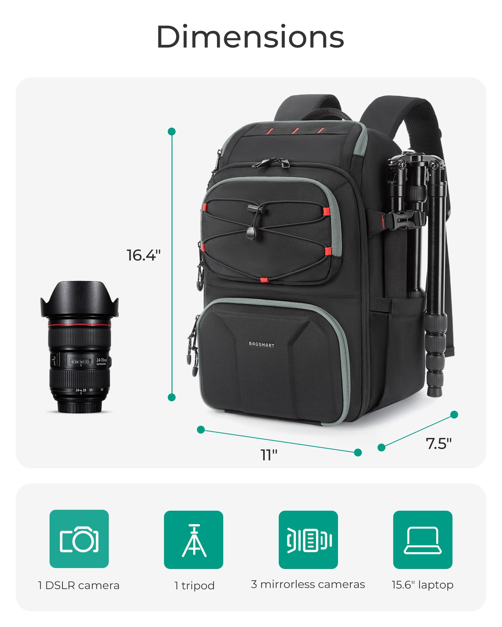 Foto 6 | Mochila Para Cámara Bagsmart Para Fotógrafos Con Portátil De 15,6 Pulgadas - Venta Internacional.