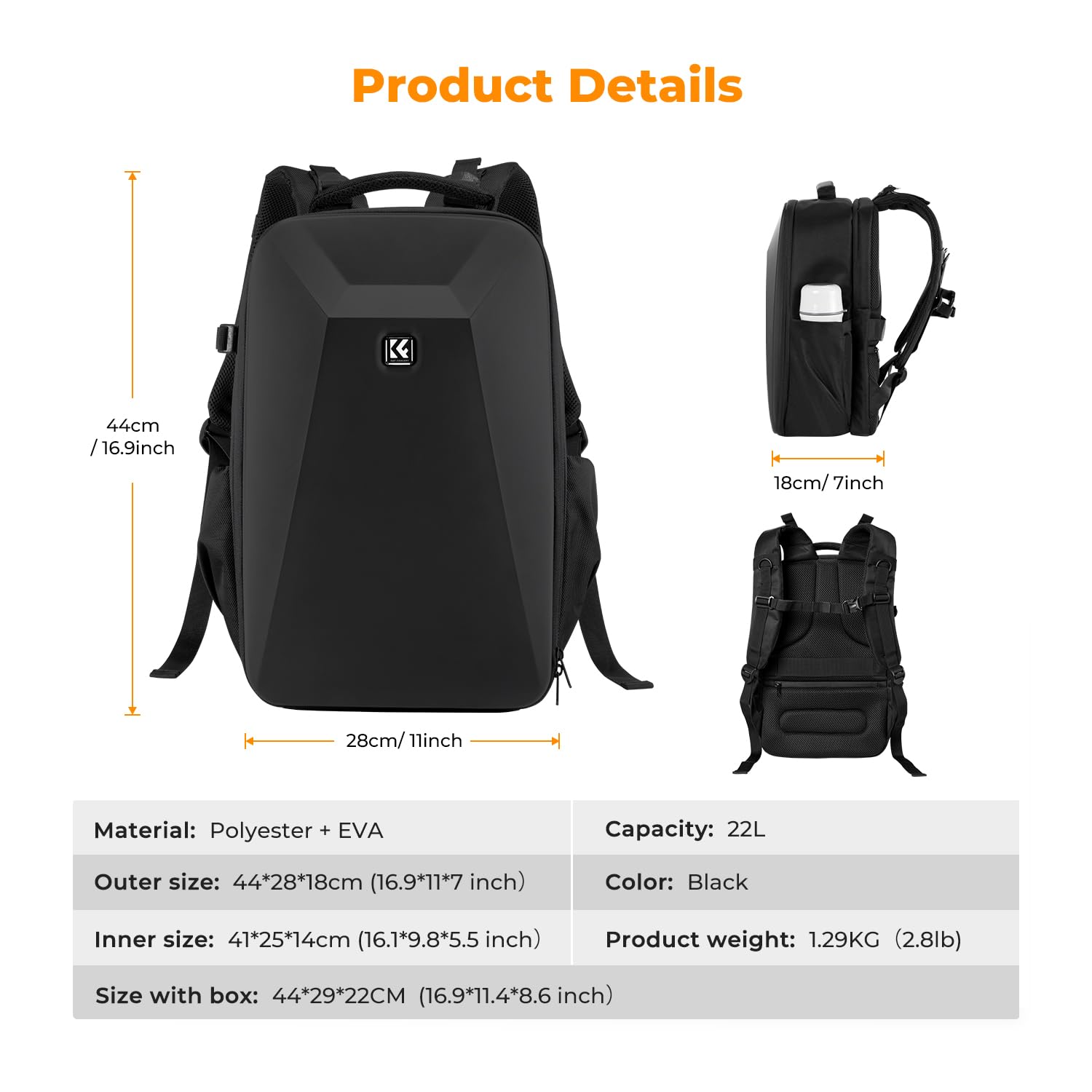 Foto 8 pulgar | Mochila Para Cámara K&f Concept Hardshell, Impermeable, 22 L - Venta Internacional.