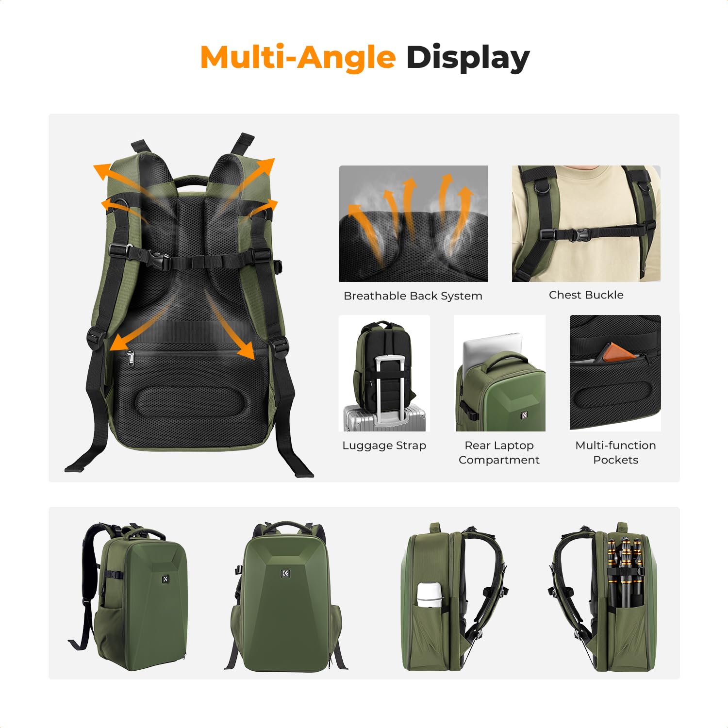 Foto 4 | Mochila Para Cámara K&f Concept Hardshell, Impermeable, 22 L - Venta Internacional.