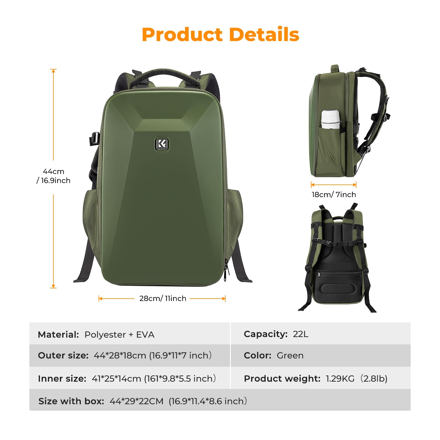 Foto 8 pulgar | Mochila Para Cámara K&f Concept Hardshell, Impermeable, 22 L - Venta Internacional.