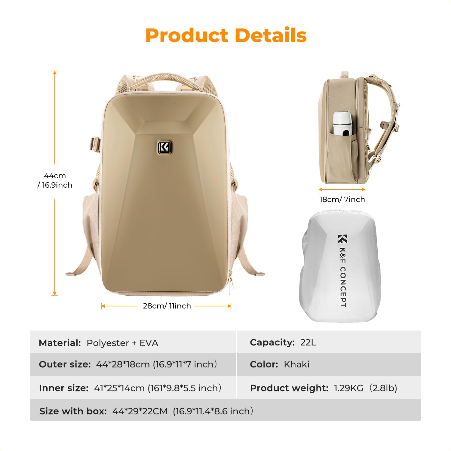 Foto 8 pulgar | Mochila Para Cámara K&f Concept Hardshell, Impermeable, 22 L - Venta Internacional.