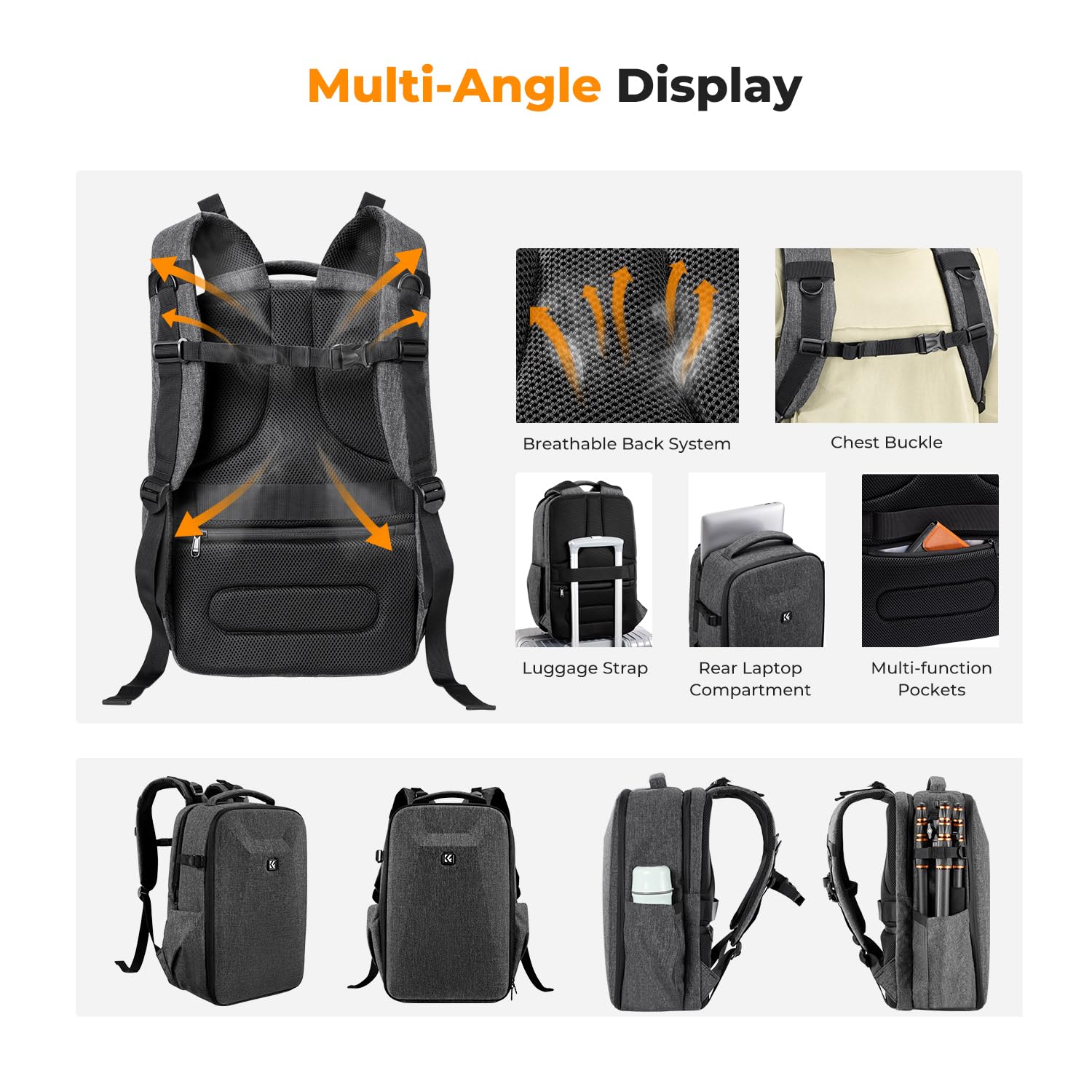 Foto 4 | Mochila Para Cámara K&f Concept Hardshell, Impermeable, 22 L - Venta Internacional.