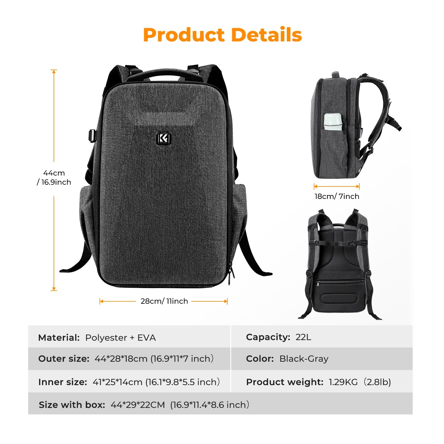 Foto 8 pulgar | Mochila Para Cámara K&f Concept Hardshell, Impermeable, 22 L - Venta Internacional.