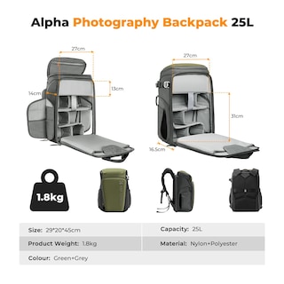 Foto 7 | Mochila para Cámara K&f Concept Impermeable De 25 Litros Con Protector De Lluvia De 15.6 Pulgadas - Venta Internacional