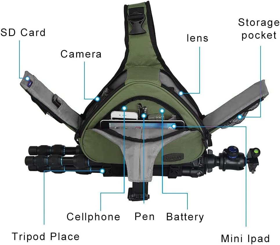 Foto 4 pulgar | Mochila Bandolera Caden, Impermeable, Verde Para Cámara Réflex Digital - Venta Internacional.