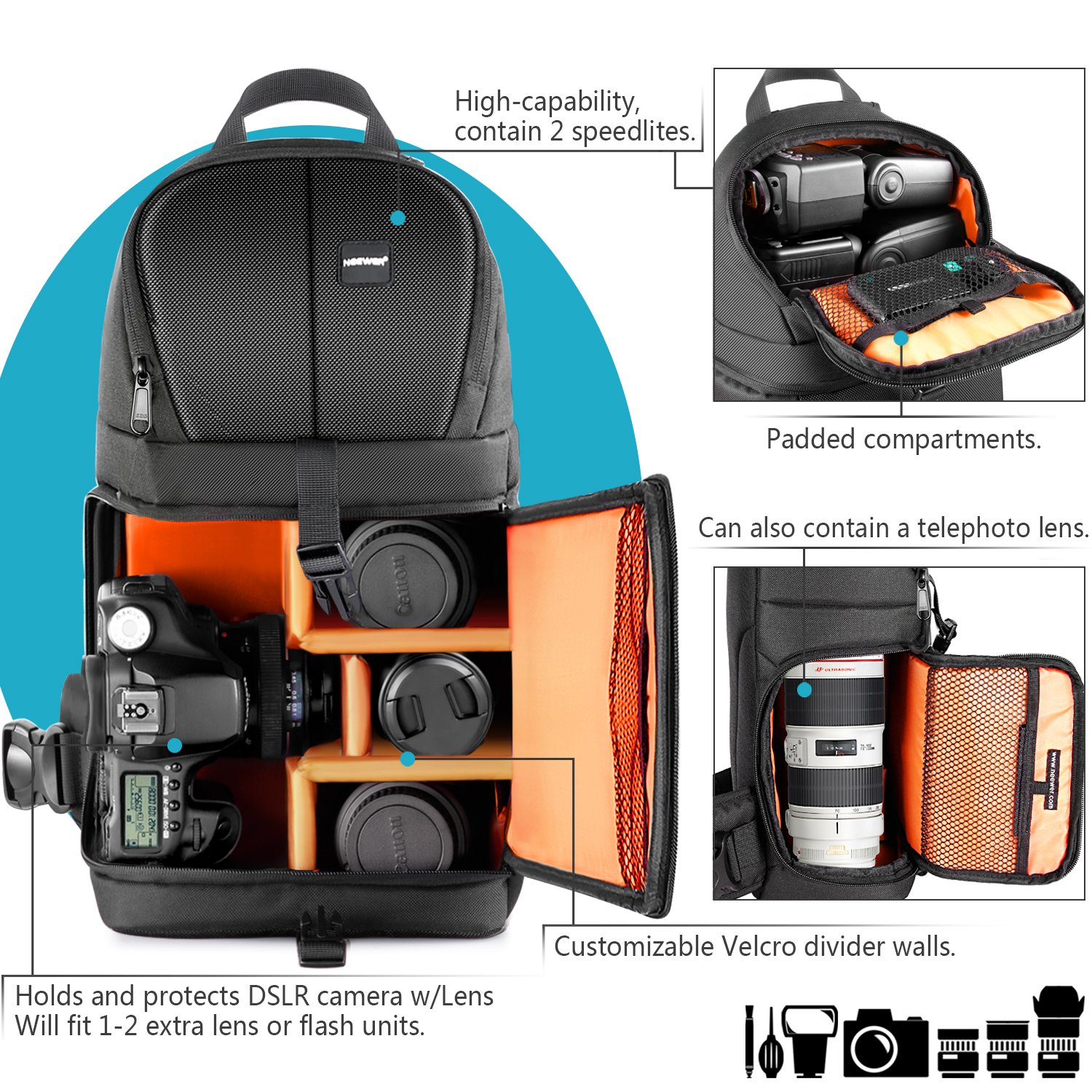 Foto 6 pulgar | Funda De Cámara Tipo Bandolera Neewer Para Nikon Canon Sony Dslr - Venta Internacional.