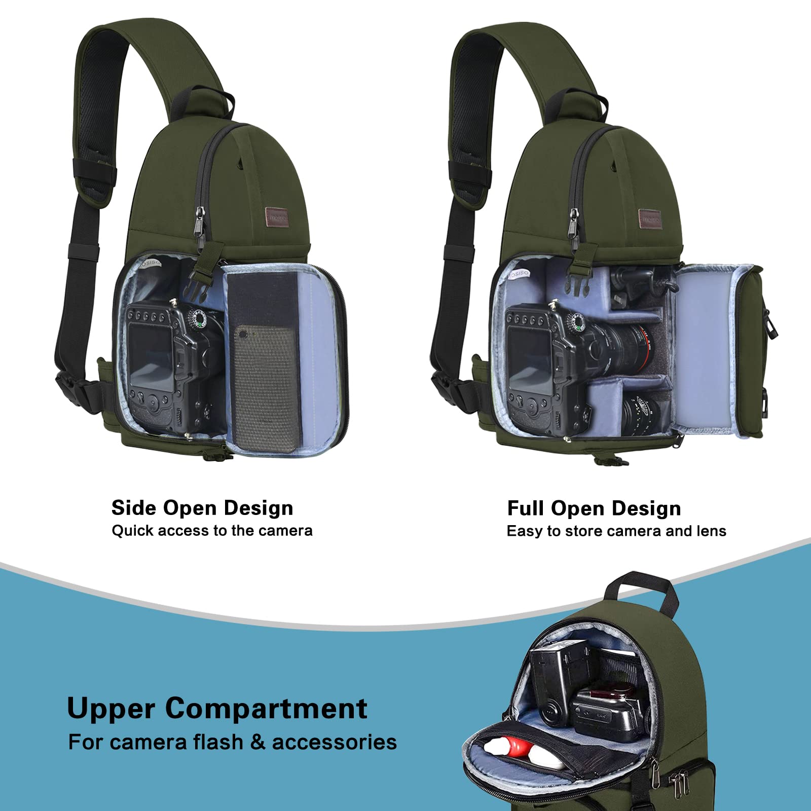 Foto 2 | Bolso Bandolera Mosiso Para Cámara Réflex Digital, Réflex Digital Sin Espejo, Color Verde Militar - Venta Internacion