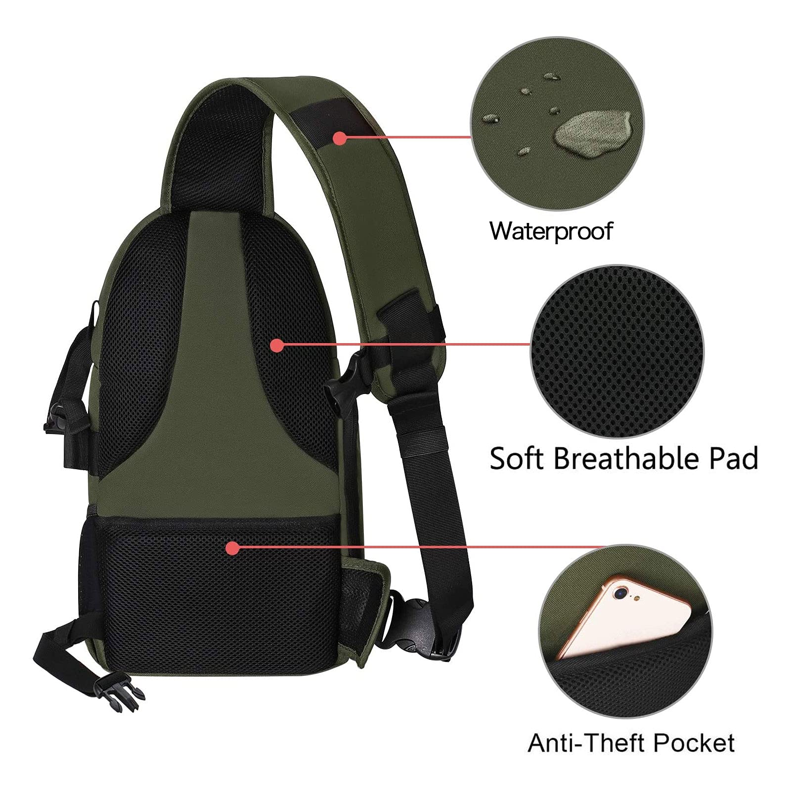 Foto 5 pulgar | Bolso Bandolera Mosiso Para Cámara Réflex Digital, Réflex Digital Sin Espejo, Color Verde Militar - Venta Internacion