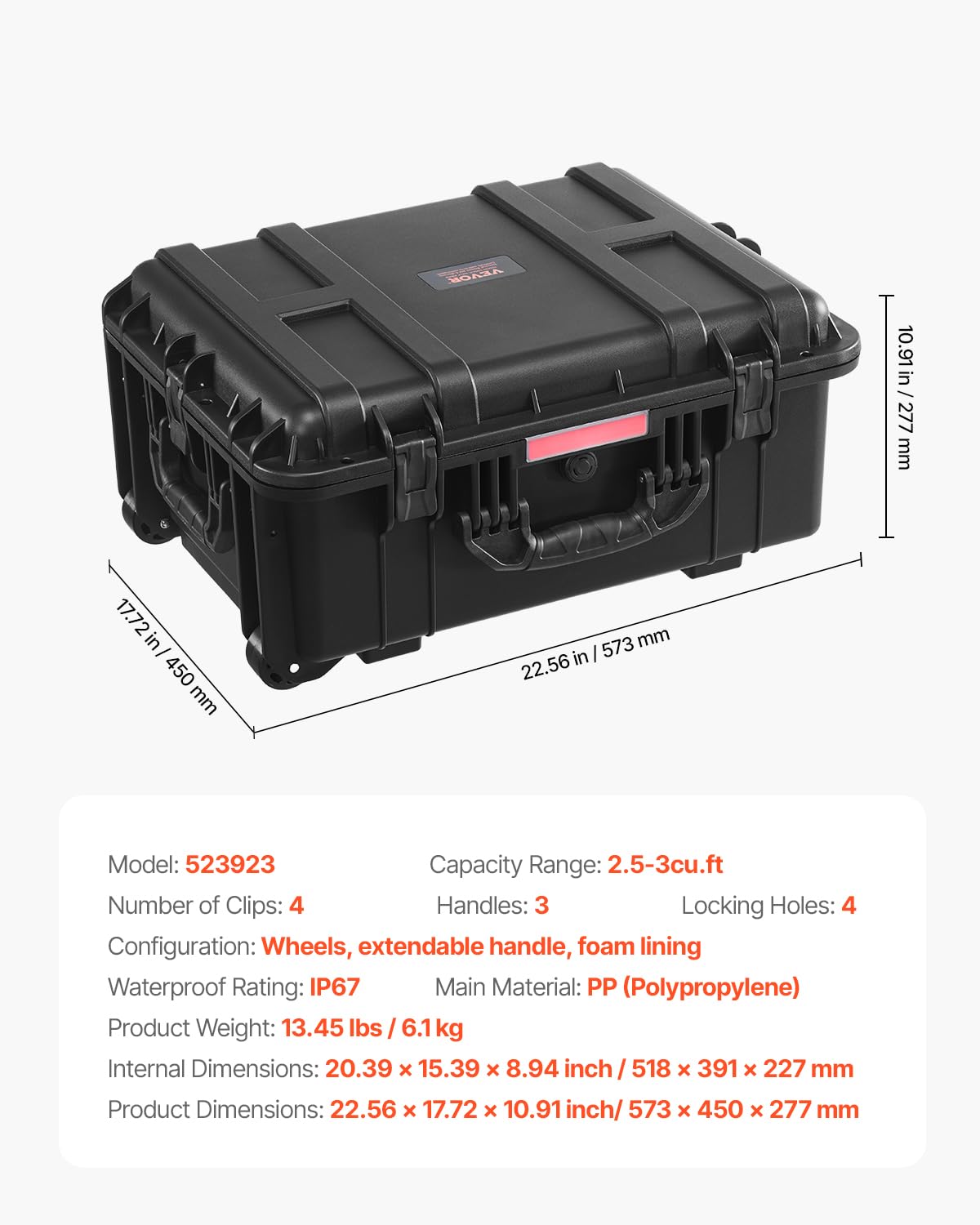 Foto 7 | Funda Rígida Resistente A La Intemperie Vevor Con Ruedas Y Asas (57 X 45 X 28 Cm) - Venta Internacional.