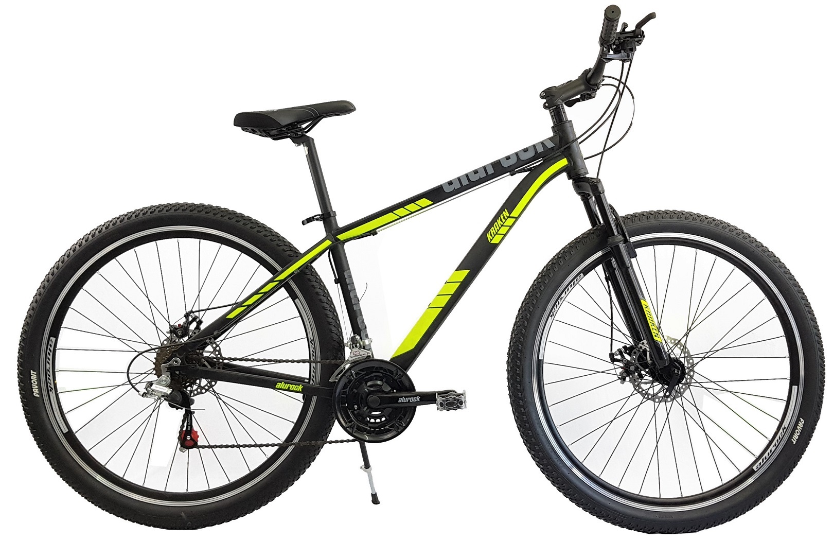 Bicicleta Alurock Kraken color Amarillo Rodada 29 con Suspensión 21 Velocidades