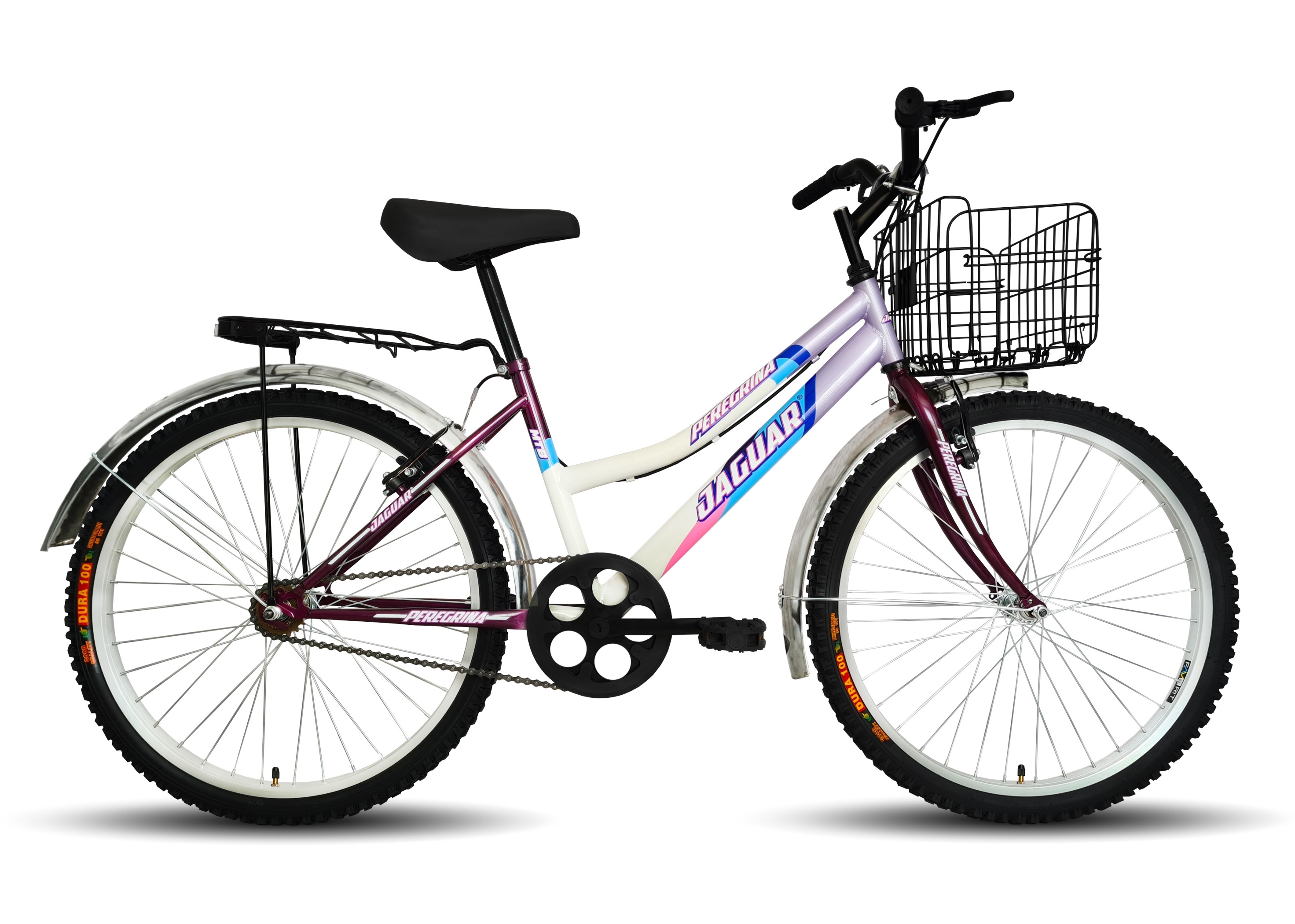 Bicicleta Jaguar Peregrina color Púrpura Rodada 26 con Canasta