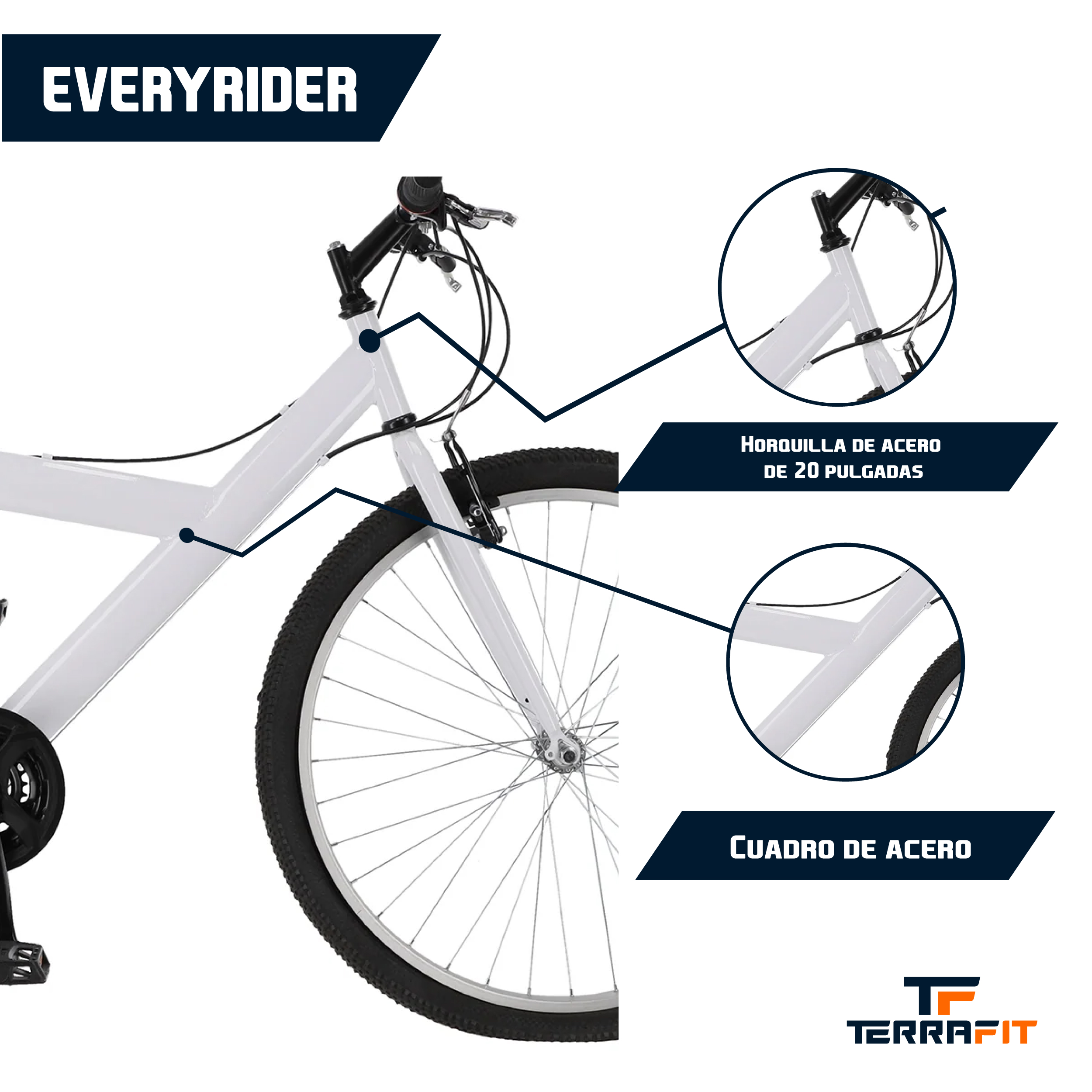 Foto 5 | Bicicleta de Montaña Terrafit Ecoride color Blanco R26 Acero Inoxidable 21V