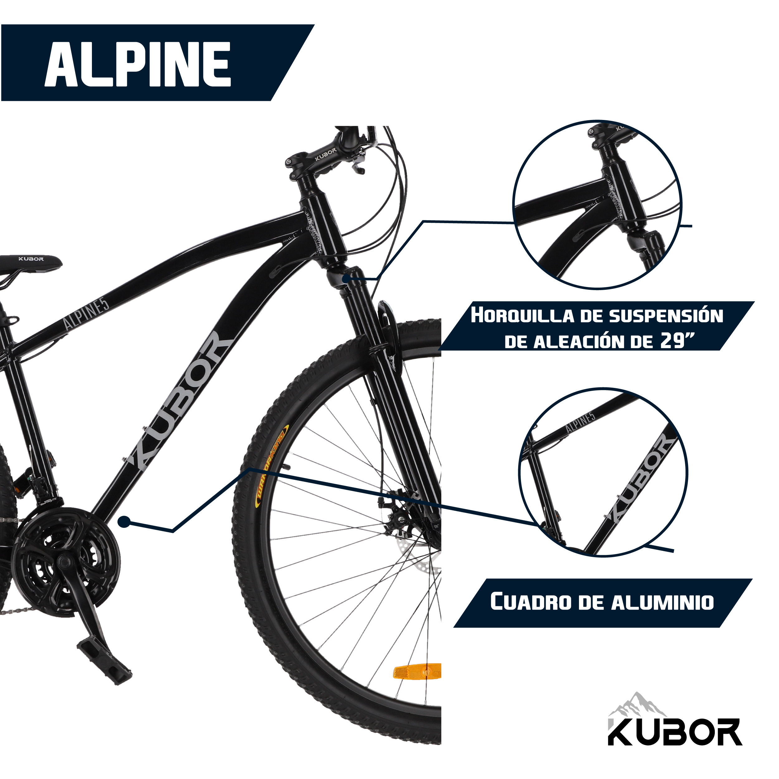 Foto 5 | Bicicleta De Montaña Kubor Alpine 5 color Negro R29 Aluminio 21V