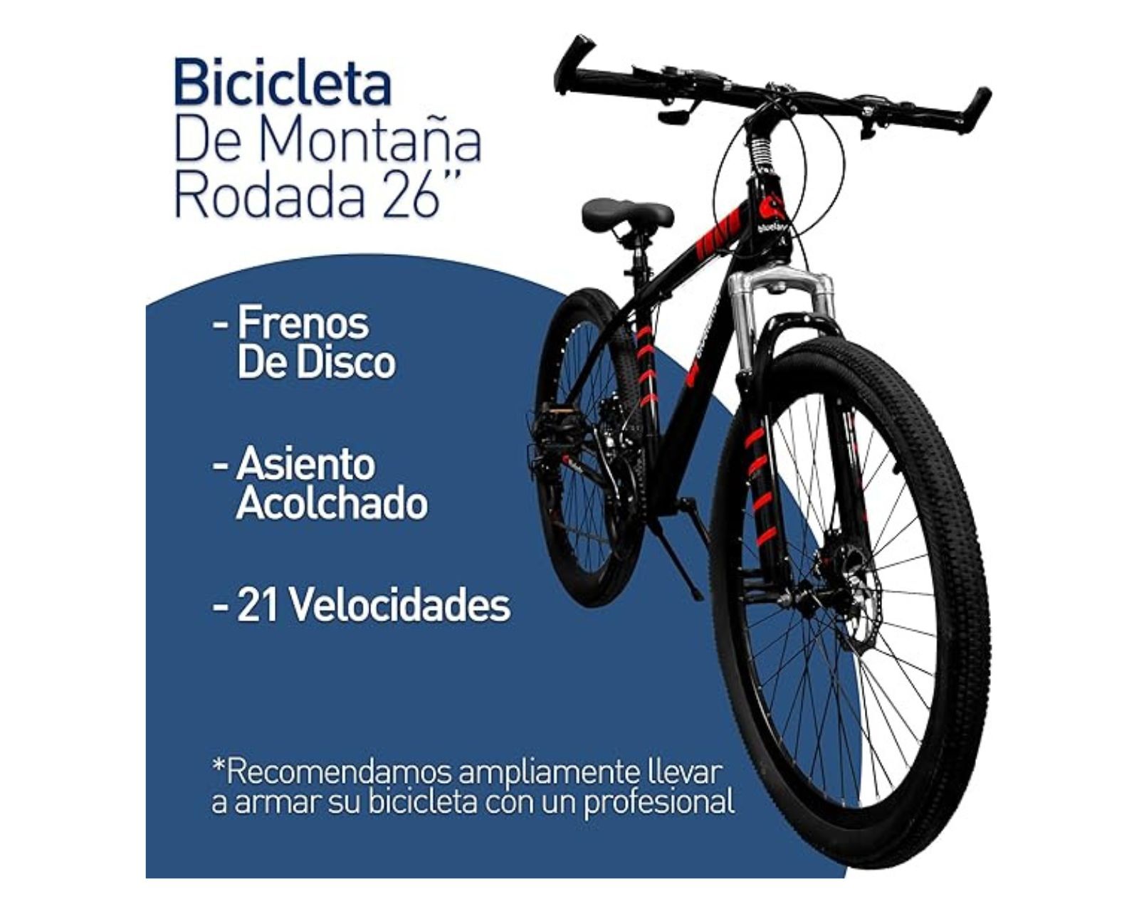 Foto 4 pulgar | Bicicleta de Montaña Bluelander Negro Rodada 26 Marco y Estructura de Acero 21 Velocidades