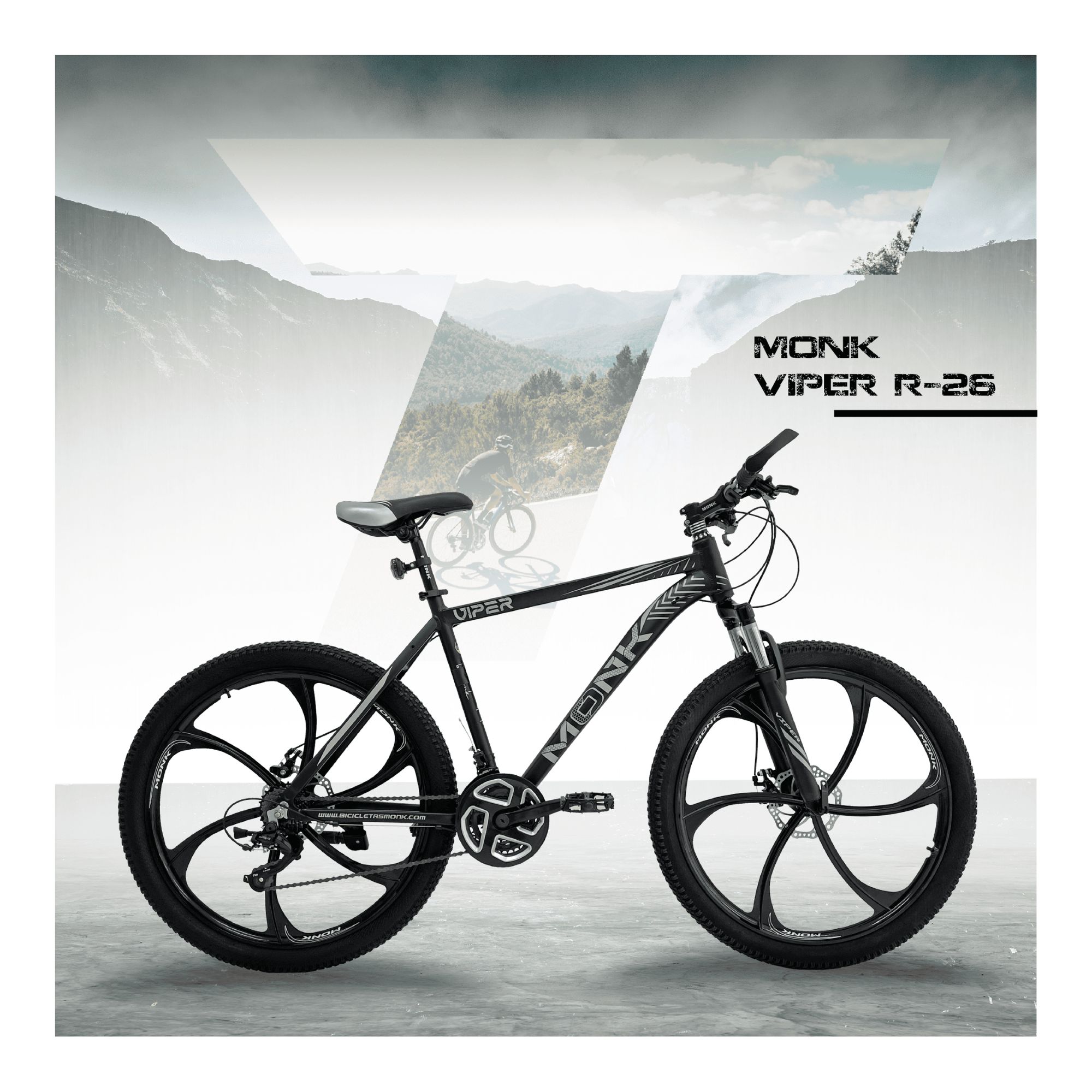 Foto 6 | Bicicleta de Montaña Monk Viper R26  21 Velocidades Negro y Plata