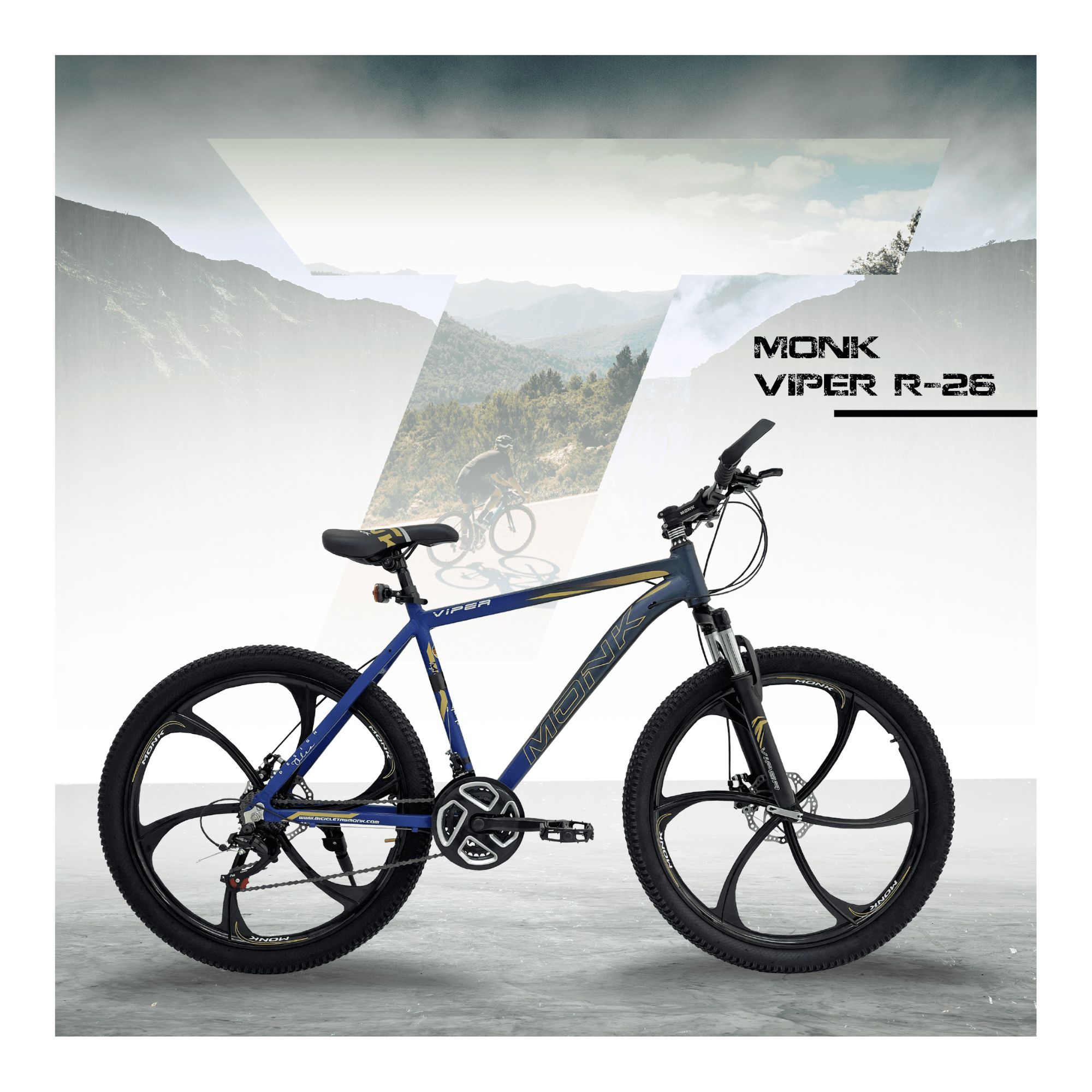 Foto 6 | Bicicleta de Montaña Monk Viper R26 21 Velocidades Azul y Dorado