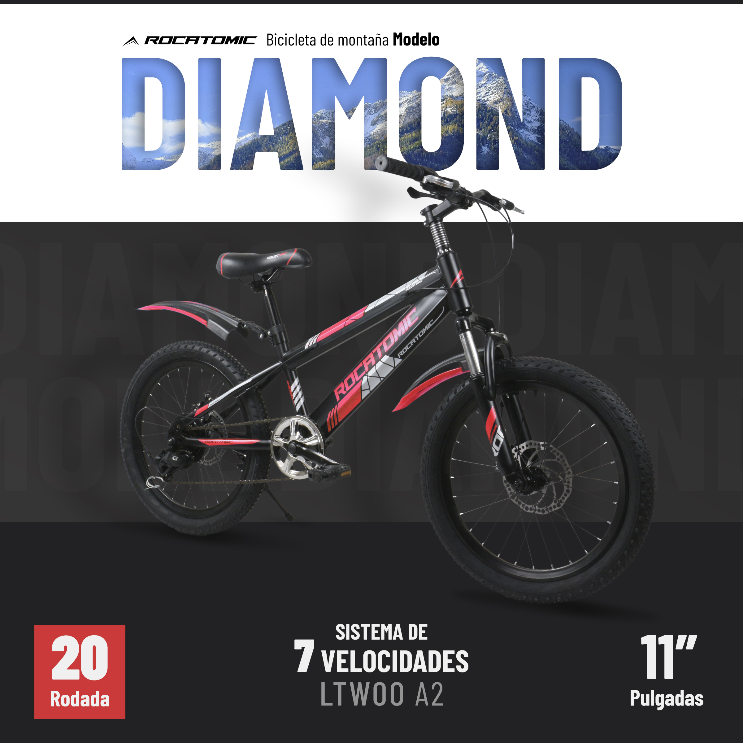 Foto 3 pulgar | Bicicleta de Montaña Infantil Rocatomic  Diamond R20 7 Velocidades Roja
