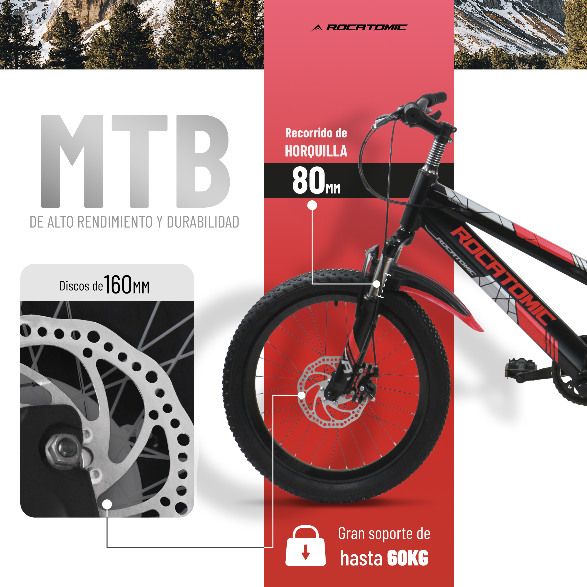 Foto 4 pulgar | Bicicleta de Montaña Infantil Rocatomic  Diamond R20 7 Velocidades Roja