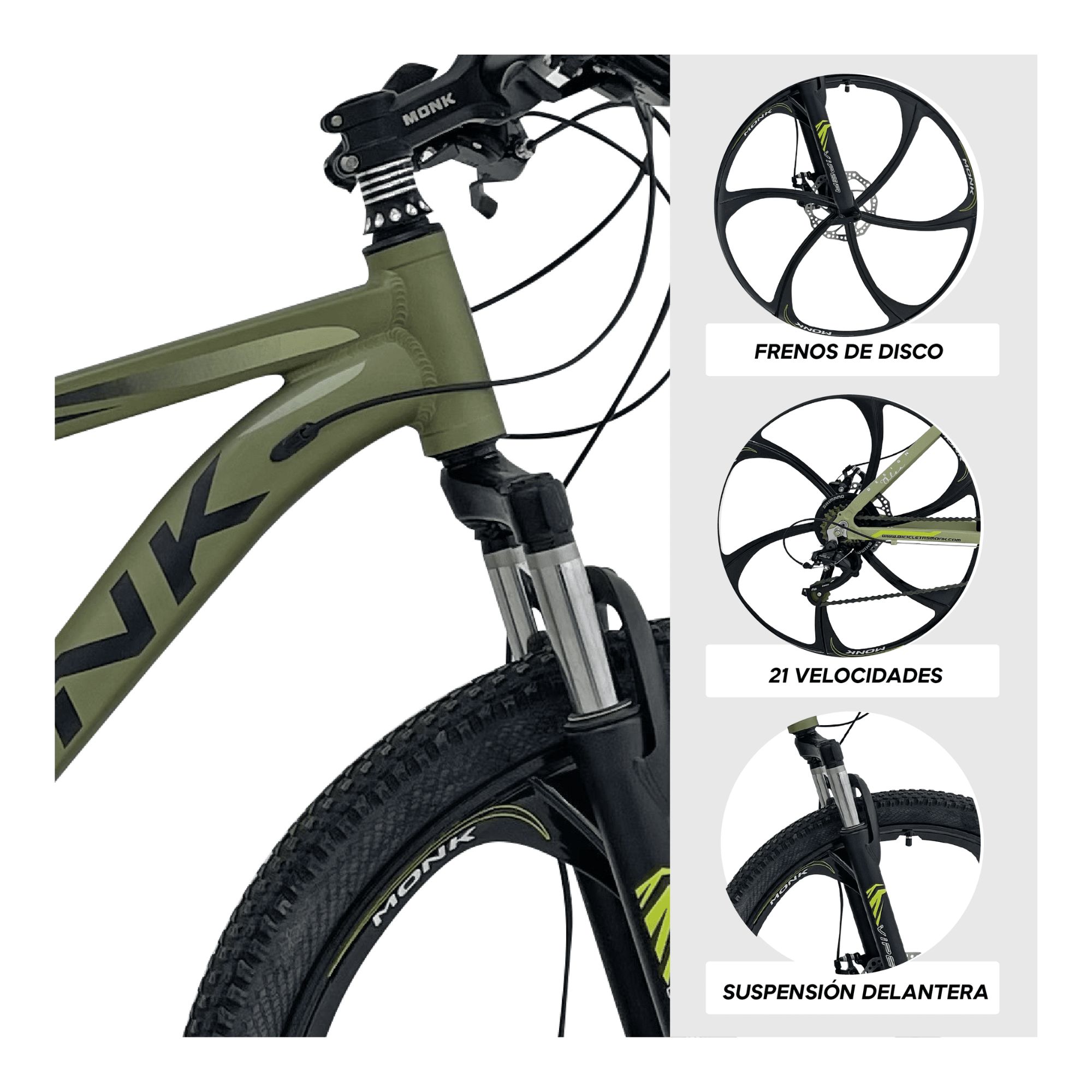 Foto 4 pulgar | Bicicleta De Montaña Monk Viper R26 21 Velocidades Verde