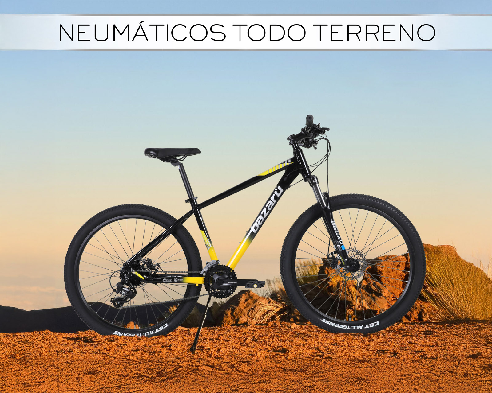 Foto 5 | Bicicleta De Montaña Rodada 27.5 Todo Terreno 24 Velocidades Cuadro De Aluminio 27.5'' Freno Kak-7 Bazaru Color Amarill