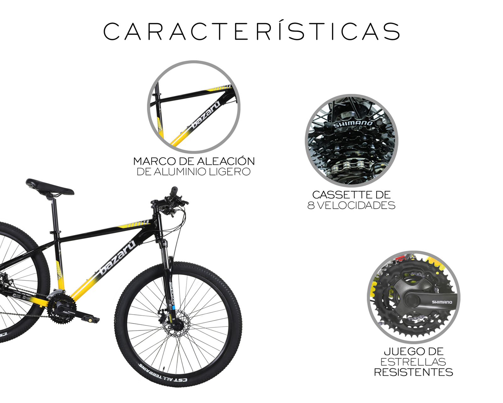 Foto 6 | Bicicleta De Montaña Rodada 27.5 Todo Terreno 24 Velocidades Cuadro De Aluminio 27.5'' Freno Kak-7 Bazaru Color Amarill