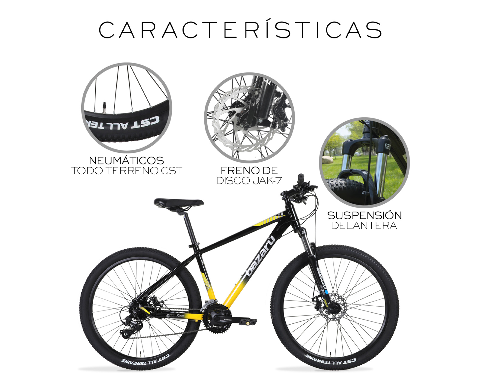 Foto 7 | Bicicleta De Montaña Rodada 27.5 Todo Terreno 24 Velocidades Cuadro De Aluminio 27.5'' Freno Kak-7 Bazaru Color Amarill