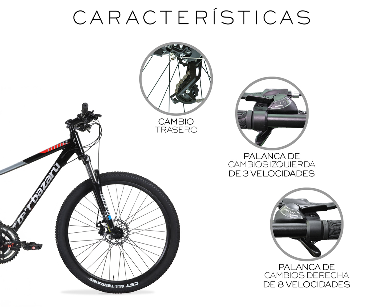 Foto 4 pulgar | Bicicleta De Montaña Rodada 27.5 Todo Terreno 24 Velocidades Cuadro De Aluminio 27.5'' Freno Kak-7 Bazaru Color Rojo