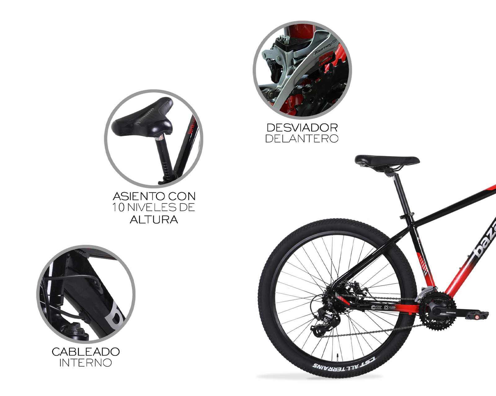 Foto 4 | Bicicleta De Montaña Rodada 27.5 Todo Terreno 24 Velocidades Cuadro De Aluminio 27.5'' Freno Kak-7 Bazaru Color Rojo