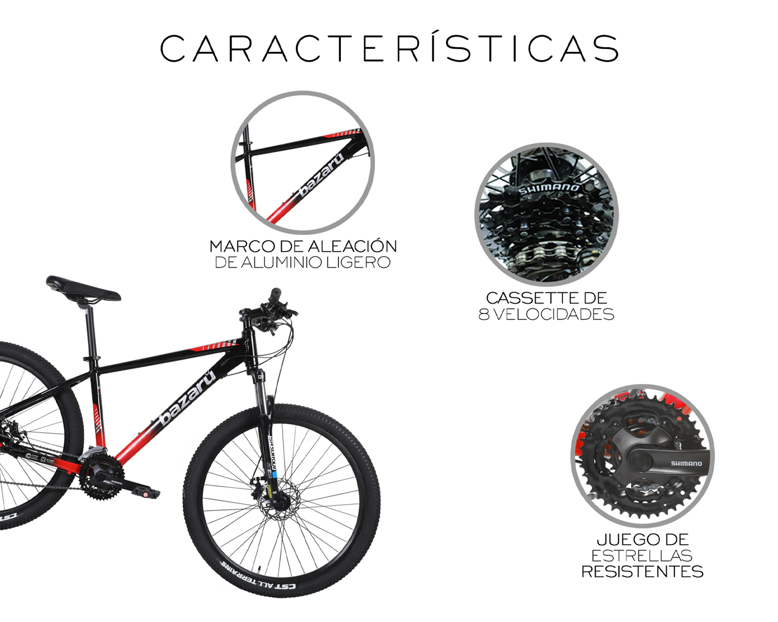 Foto 6 | Bicicleta De Montaña Rodada 27.5 Todo Terreno 24 Velocidades Cuadro De Aluminio 27.5'' Freno Kak-7 Bazaru Color Rojo