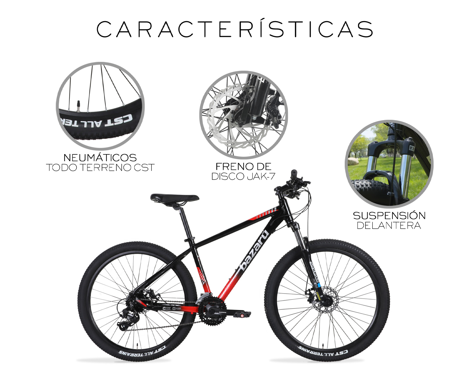 Foto 7 | Bicicleta De Montaña Rodada 27.5 Todo Terreno 24 Velocidades Cuadro De Aluminio 27.5'' Freno Kak-7 Bazaru Color Rojo